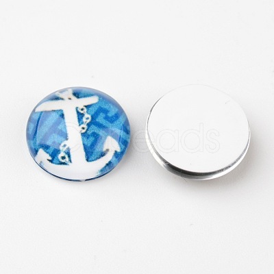 Helm & Anchor Printed Glass Cabochons X-GGLA-A002-12mm-WW-1