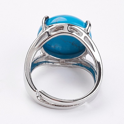 Adjustable Synthetic Turquoise Finger Rings RJEW-F075-01E-1