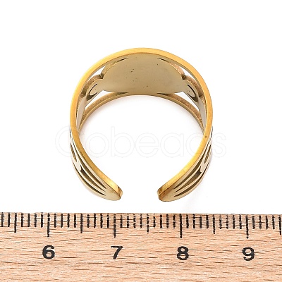 304 Stainless Steel Rhinestone Saint Benedict Open Cuff Rings RJEW-M069-01G-1