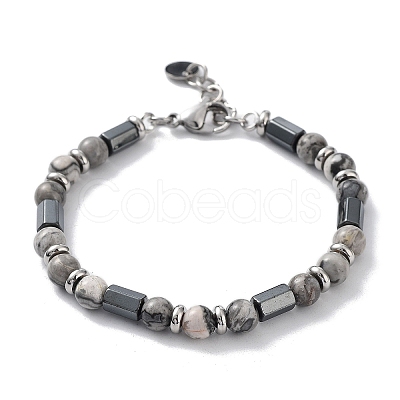 Synthetic Non-magnetic Hematite Faceted Column Beaded Bracelets BJEW-Q777-02-1
