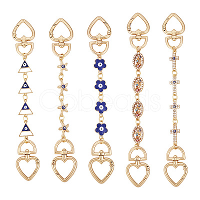 5Pcs 5 Styles Evil Eye Alloy Link Chains Bag Extender Chains AJEW-TAC00036-1