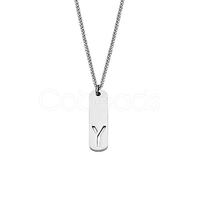 304 Stainless Steel Rectangle with Laser Cut Initial Pendant Necklaces FS-WG71FEF-25-1