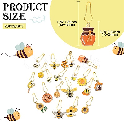 20Pcs Bees Theme Alloy Enamel Locking Stitch Marker HJEW-CJ00066-1
