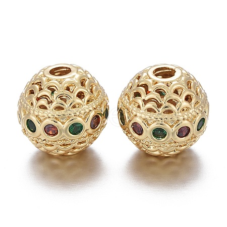 Brass Micro Pave Cubic Zirconia Beads X-KK-K244-19G-1