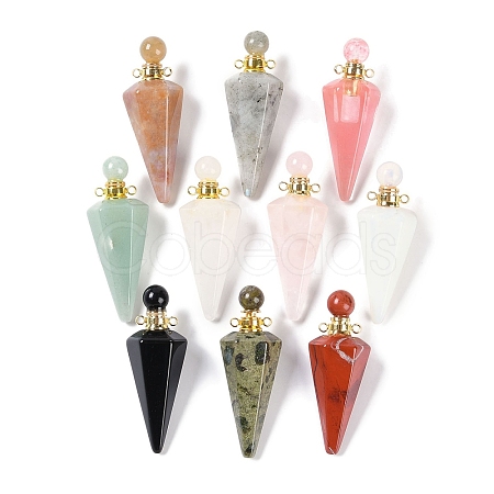 Natural & Synthetic Mixed Gemstone Faceted Cone Openable Perfume Bottle Big Pendants G-L524-18G-1