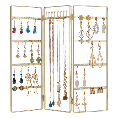 Iron Earring Display Folding Screen Stands with 3 Folding Panels EDIS-WH0070-01G-1