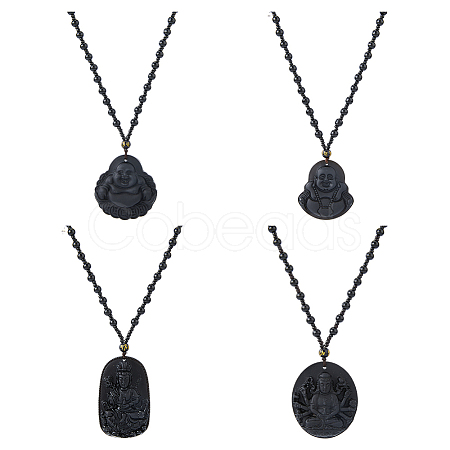 4Pcs 4 Styles Glass Pendant Necklaces NJEW-OC0001-04B-1