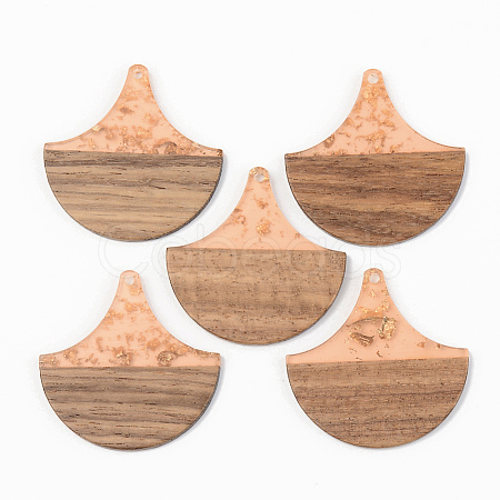 Transparent Resin & Walnut Wood Pendants RESI-S389-046A-B04-1
