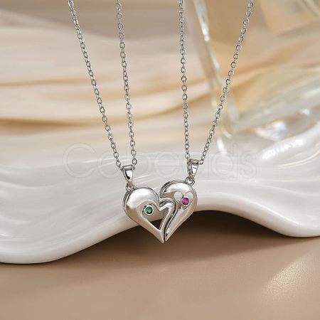 2Pcs Brass Micro Pave Cubic Zirconia Magnetic Pendant Necklaces with 304 Stainless Steel Cable Chain WG04DA7-03-1