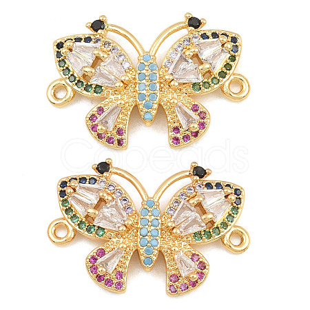 Brass Micro Pave Colorful Cubic Zirconia Connector Charms CU-CBA908F-04G-05-1
