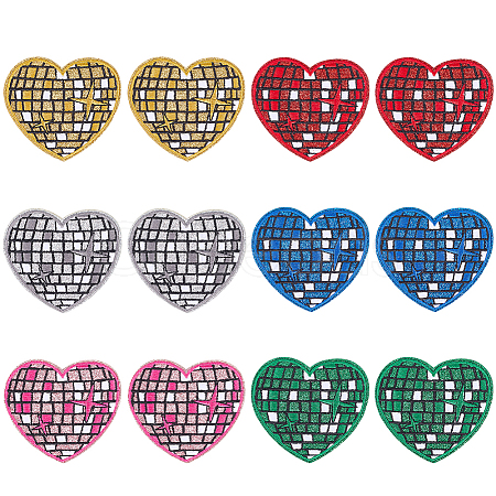 12Pcs 6 Colors Heart Computerized Embroidery Cloth Self Adhesive Patches DIY-CY0001-24-1