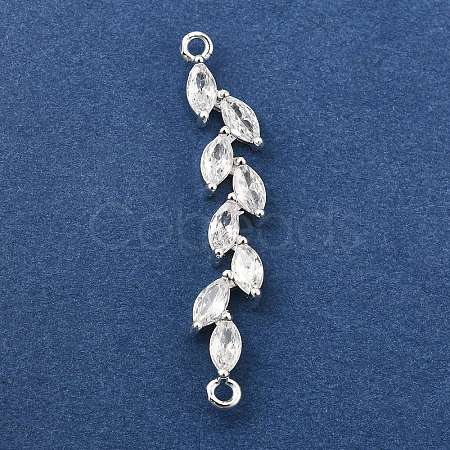 Brass Pave Clear Cubic Zirconia Leaf Links Connector Charms X-KK-Z156-15S-1
