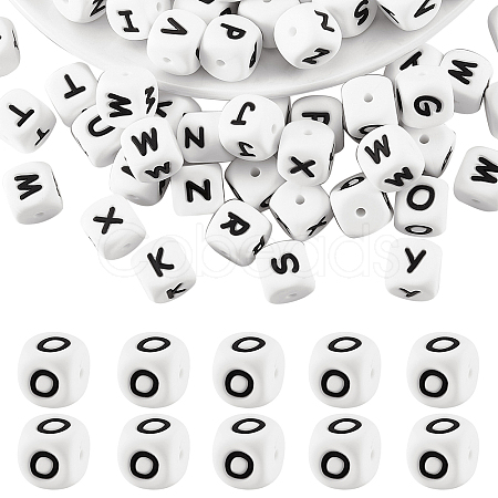 20Pcs White Cube Letter Silicone Beads SIL-YWC0003-06O-1