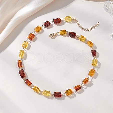 Natural Amber Cuboid Beaded Necklaces for Women NJEW-JN05914-1