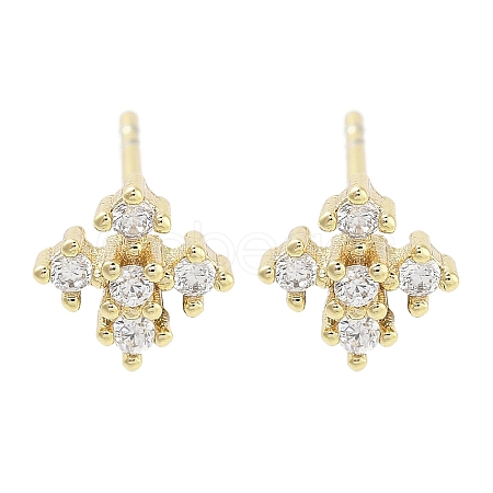 Brass Micro Pave Clear Cubic Zirconia Studs Earring EJEW-S217-G12-1