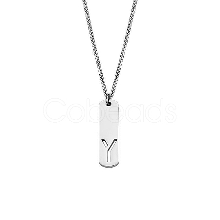 304 Stainless Steel Rectangle with Laser Cut Initial Pendant Necklaces FS-WG71FEF-25-1