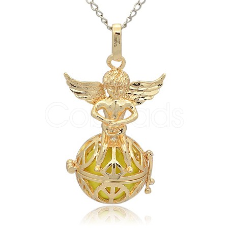 Golden Tone Brass Hollow Round Cage Pendants KK-J238-02G-1