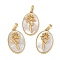 Rack Plating Brass Pave Shell Oval Pendants, Birth Flower Charms, Real 18K Gold Plated, Long-Lasting Plated, Lead Free & Cadmium Free, Seashell Color, 25.5x16x4.5~5.5mm, Hole: 5.5x3mm