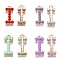 Acrylic Pendants, with Alloy Findings, Letter, Light Gold, Mixed Color, Letter.I, 17.5~19x7.5~14x3.5~4mm, Hole: 1.4~1.8mm