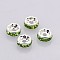 Brass Rhinestone Spacer Beads, Grade AAA, Straight Flange, Nickel Free, Silver Color Plated, Rondelle, Peridot, 5x2.5mm, Hole: 1mm