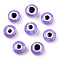 Resin Beads, Flat Round, Evil Eye, Medium Purple, 7.5~8x5~6mm, Hole: 1.8~2mm