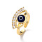 Lampwork Evil Eye Open Cuff Ring with Clear Cubic Zirconia, Real 18K Gold Plated Brass Jewelry for Women, Blue, Inner Diameter: 17mm