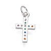 Brass Micro Pave Cubic Zirconia Tiny Cross Charms ZIRC-I032-64P-2