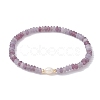 Natural Lepidolite/Purple Mica Stone Rondelle & Pearl Beaded Stretch Bracelets BJEW-JB09918-04-1