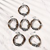 304 Stainless Steel Wheat Chain & Round Natural Tiger Eye and Natural Obsidian Beaded Double Strand Bracelets BJEW-C119-02-1