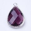 Silver Color Plated Brass Glass Teardrop Pendants GLAA-M006-A-06S-2