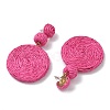 Flat Round Alloy Raffia Dangle Stud Earrings FS-WG4F3C4-04-2