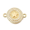 Brass Micro Pave Clear Cubic Zirconia Flat Round Connector Charms KK-E802-32A-G-1