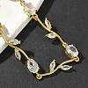 Brass Micro Pave Cubic Zirconia Oval & Leaf Link Chain Bracelets for Women BJEW-G764-05G-02-2
