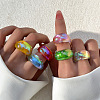 6Pcs 6 Colors Resin Finger Rings for Women FS-WGBD8BE-05-1