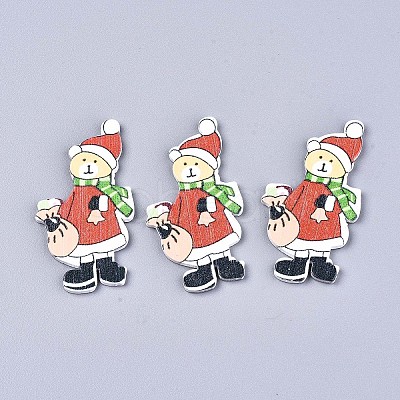 Christmas Theme Printed Natural Wood Cabochons WOOD-N008-003-1