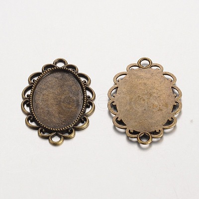 Oval Tibetan Style Alloy Cabochon Connector Settings PALLOY-K112-15AB-NR-1