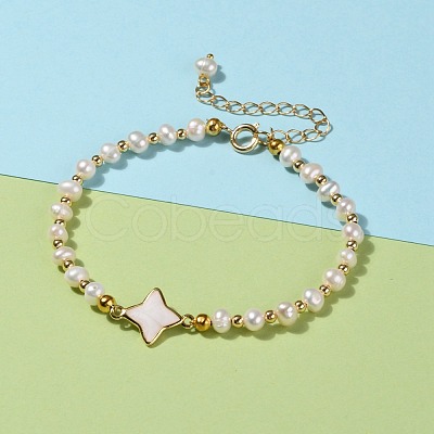 Natural White Shell Star Link Bracelets BJEW-JB05780-02-1