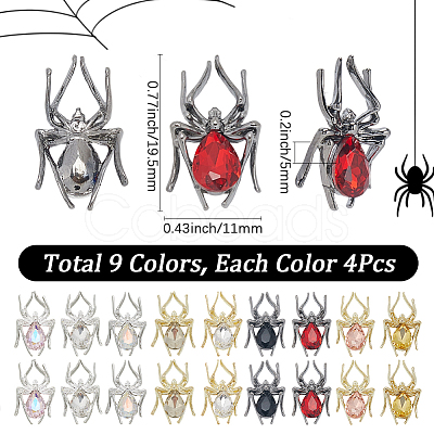 36Pcs 9 Colors Alloy Rhinestone Cabochons FIND-SP0004-45-1