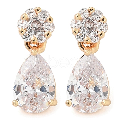Rack Plating Brass Cubic Zirconia Stud Earrings EJEW-M090-09G-01-1