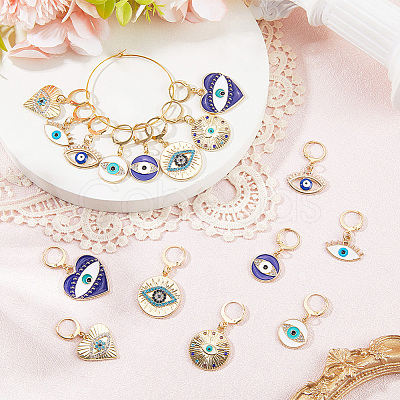 16Pcs 8 Styles Evil Eye Alloy Enamel Pendant Locking Stitch Markers HJEW-SC00179-1