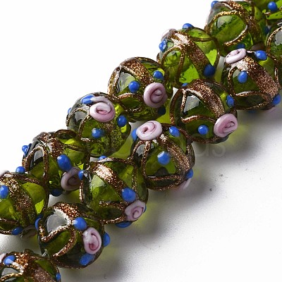 Handmade Gold Sand Lampwork Beads Strands LAMP-T017-05E-1