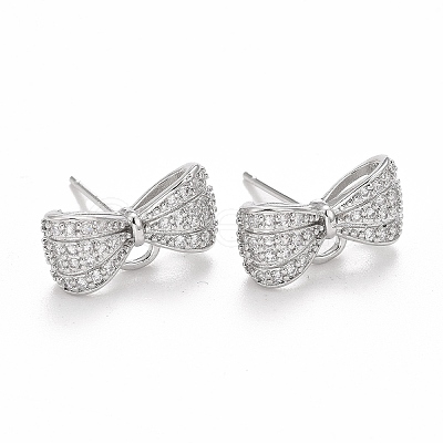 Rack Plating Brass Micro Pave Cubic Zirconia Earring Findings X-KK-C237-05P-1