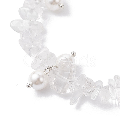 Natural Quartz Crystal Chip & Glass Shell Round Beaded Bracelets BJEW-JB12303-01-1