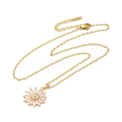 Brass Micro Pave Cubic Zirconia Pendant Necklaces for Women NJEW-E106-13KCG-01-1