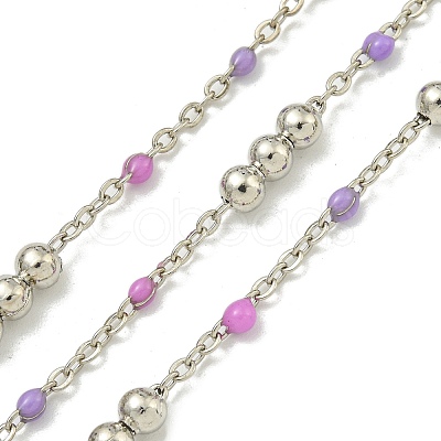 Brass Enamel Round Beaded Link Chain CHC-G022-07P-20-1