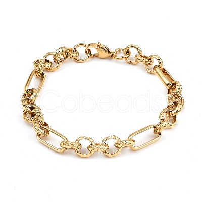 304 Stainless Steel Figaro Chain Bracelets for Women LS-BJEW-Z143-06G-1