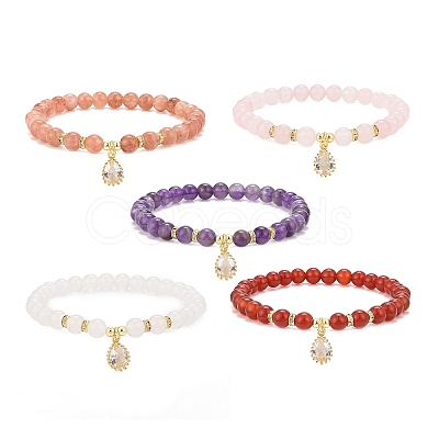 Gemstone Bead Stretch Bracelets BJEW-JB09126-1