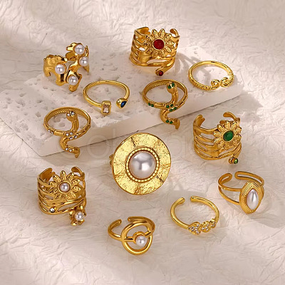 Retro Royal Style 304 Stainless Steel Cuff Rings FS-WG343E9-08-1