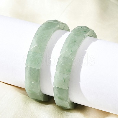 Square Natural Green Aventurine Beads Stretch Bracelets for Women Men BJEW-C097-06O-1
