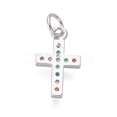 Brass Micro Pave Cubic Zirconia Tiny Cross Charms ZIRC-I032-64P-1